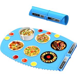 Extra Large Food Warming Mat - Fast Heating Silicone Electric Warming Tray with 9 Level Temperature, 6-Hour Timer, Child Lock & Anti-Scald Design | Portable Food Warmer for Parties Home Travel (Blue)