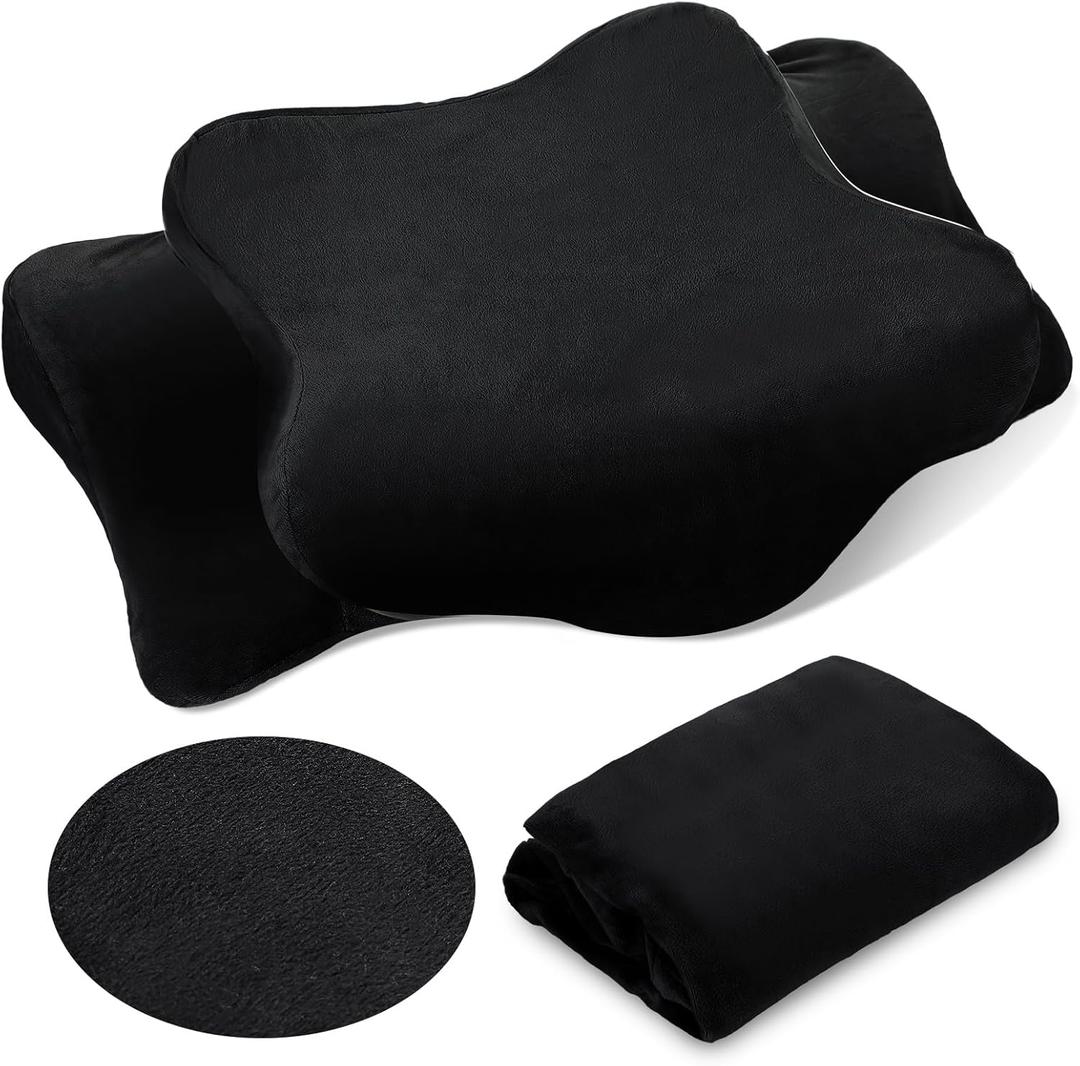 Hahafelt Plush Cervical Neck Pillowcase (Only Pillowcase) Ergonomic Cervical Pillow Case Contour Pillow Cover with Zipper Breathable Soft Fuzzy Case for Side Back Stomach Sleeper(Black,Queen Size)