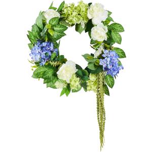 VEVOR Spring Wreath for Front Door 24 Inch - Artificial Hydrangea Wreath with Peonies, Year-Round All Season Outdoor Indoor Decor (Blue White Green Summer Floral)