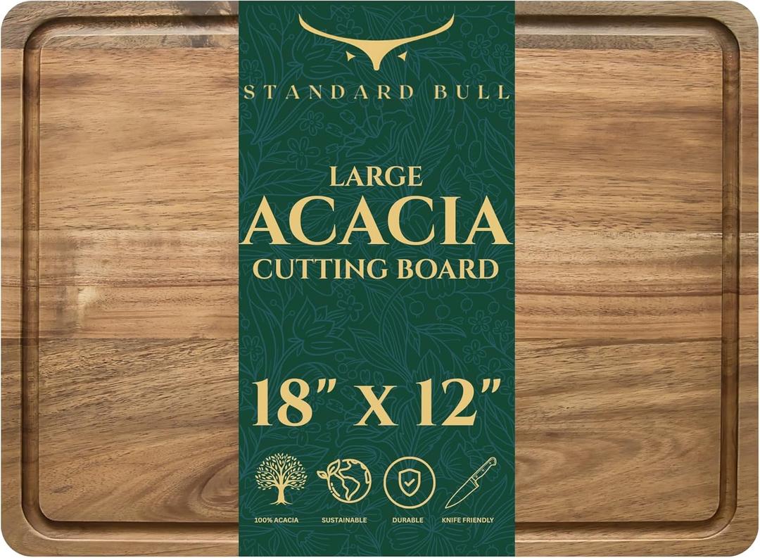 Premium Acacia Wood Cutting Board  18x12 End Grain Wood Cutting Board for Kitchen  Non Toxic Wooden Chopping Board for Meat, Vegetables, Cheese & Serving