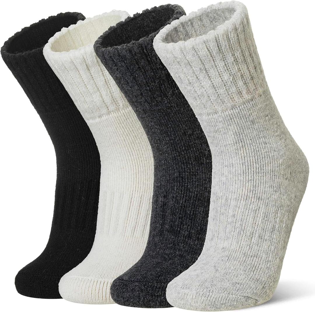WEVIAS Kids Merino Wool Socks Hiking Ski Boot Winter Thermal Warm Toddler Boys Girls Cozy Socks 4 Pairs (13-15 Years, Black/Grey/White/Light Grey)