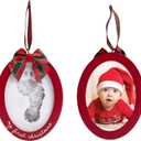 Pearhead Babyprints Double-Sided Christmas Ornament, First Holiday Keepsake Frame with Clean-Touch Ink Pad, Newborn Handprint Footprint Kit, Infant Photo Decoration, Red (1-Pack)