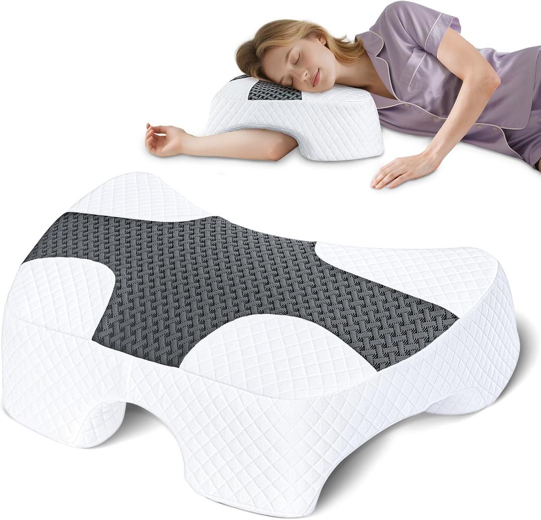 SAHEYER Side Sleeper Pillow with Arm Holes, 2 in 1 Shoulder Relief System for Rotator Cuff Pain, Memory Foam Pillow for Adults with 3 Arm Place Hole for Side, Back and Stomach