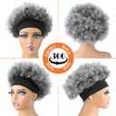 Afro Curly Headband Wig for Black Women,Short Kinky Curly Synthetic Wig with Super Elastic Headband Glueless Quick Wear And Go Fluffy Bouncy Afro Wig for Daily Party(TGrey)