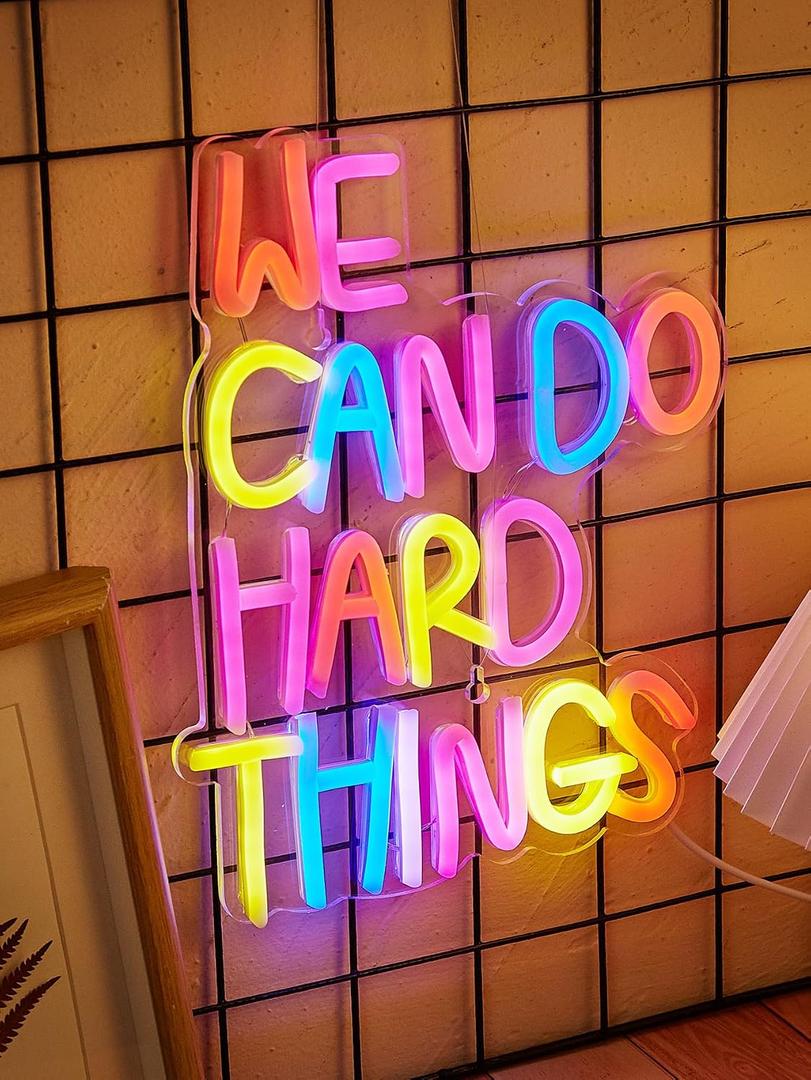 LED Neon We can do hard things Cute Neon Sign, USB Powered Neon Signs Night Light, 3D Wall Art & Game room Bedroom Living Room party Decor lamp for Children Kids Girls Boys