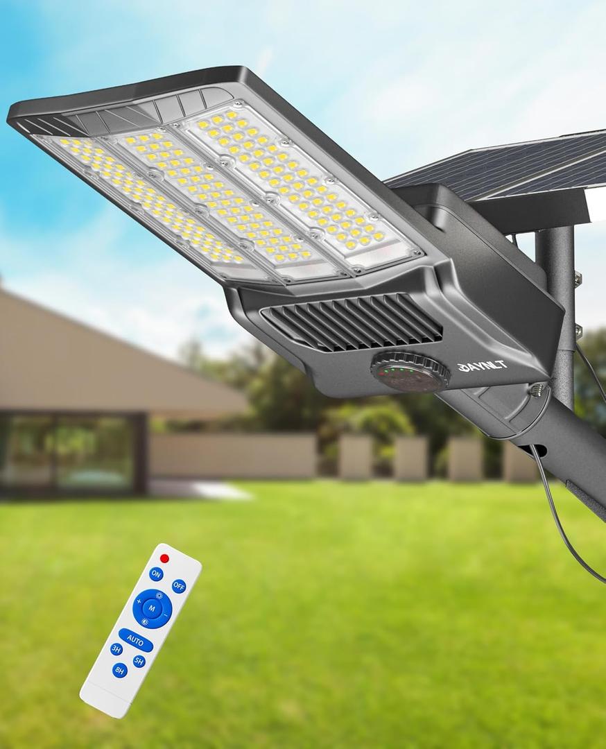 JAYNLT Y-11000W Solar Street Lights Outdoor,850000LM 6500K High Powered Commercial Parking Lot Lights Dusk to Dawn, Waterproof Solar Security Flood Lights for Driveways, Basketball Courts