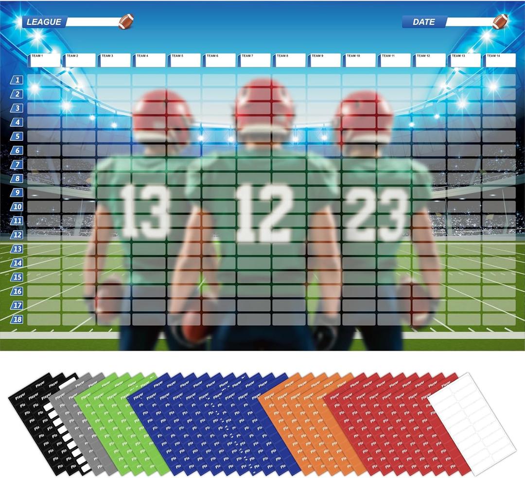 Football 14 Team Draft Board Wall Poster, 5 x 3.3 Feet, Premium Version