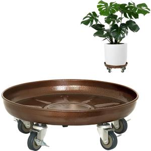 Plant Stand Rolling Plant Caddy With Wheels, 14 inch Plant Saucer With 360 Lockable Wheels, 390 LB Capacity Metal Rolling Plant Cart for Heavy Duty Planter, Rustproof Plant Dolly for Outdoor/Indoor