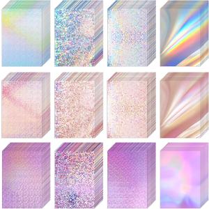 Kosiz 100 Sheets Metallic Holographic Card Stock Shiny Glitter Cardstock Iridescent Mirror Paper 8.5 x 11'' 250 GSM Thick Mixed Color Foil Paper for Scrapbook Letter Poster Craft(Colorful)