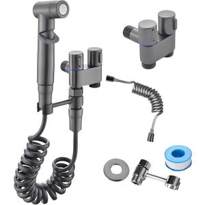 Handheld Bidet Sprayer for Toilet,1-In-2-Out Dual Control Valve,Mini Toilet Faucet Sprayer Kit Butt Washer,Hand Shower Bidet Attachment for Washing Machine and Toilet (Grey) (Gray)