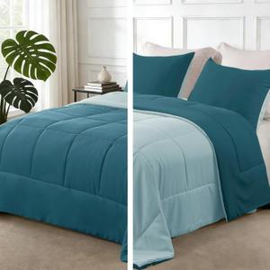 Exclusivo Mezcla Lightweight Reversible Twin Size Comforter Set, Down Alternative Comforter with 1 Pillow Sham, Twin Size Bedding Set for All Seasons, Dusty Teal/Aqua Blue (Twin(68''X88''))