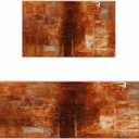 Burnt Orange Kitchen Rugs Set 2 Pieces, Modern Geometric Orange Non-Slip Rubber Backing Floor Mats Doormat Bathroom Runner Area Rug Carpet, Painting Abstracvt Art, 15.7x23.6in + 15.7x47.2in