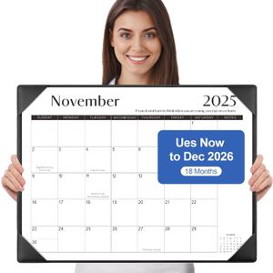 Gannyfer Desk Calendar 2026 with Desktop Mat, Simplified Large 22" x 17" Desktop Pad Calendar, 18 Month Desk Calendar, Use Now to Dec 2026, Office Supplies Perfect for Home School and Office - Black