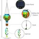 Hot Air Balloon Solar Lantern Hummingbird Wind Spinners with Flickering Flame Light Hanging Solar Lantern Outdoor Waterproof Decorations for Outside Patio Garden Yard