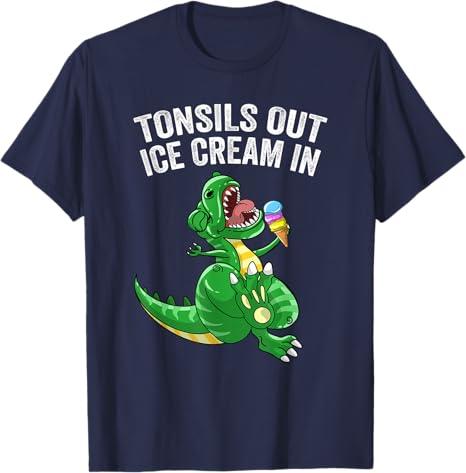 Get Well Gifts Kids Tonsils Dinosaur Tonsillectomy Surgery T-Shirt (Navy, M)