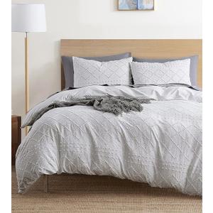Nestl Boho Bedding King Duvet Cover Set - Boho Duvet Cover King Size, 3 Piece Tufted White Duvet Cover King with Zipper Closure, 1 King Size Duvet Cover Set 104x90 Inches and 2 Pillow Shams (White - Dots & Diamonds)