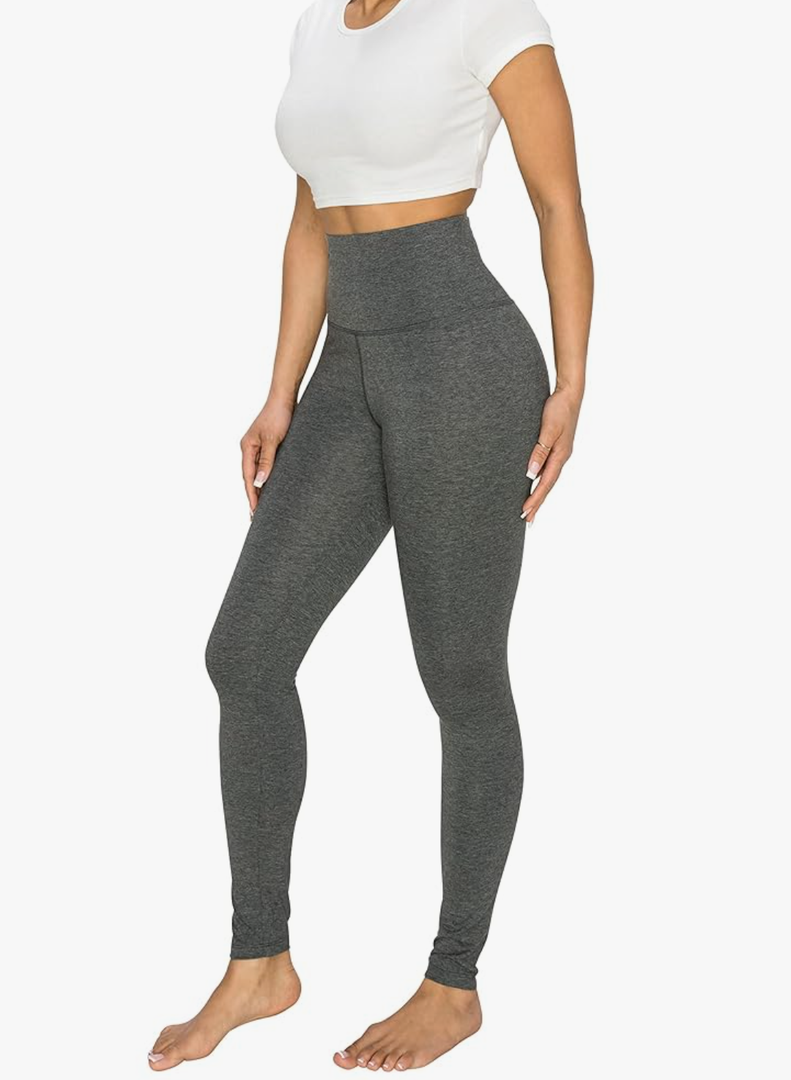Women's Cotton and Spandex Leggings Pants with Full Length - Great for Yoga, Workout, Exercise, Gym and Running Size L