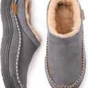 Zigzagger Men's Slip On Moccasin Slippers, Indoor/Outdoor Warm Fuzzy Comfy House Shoes, Fluffy Wide Loafer Slippers, 11-12
