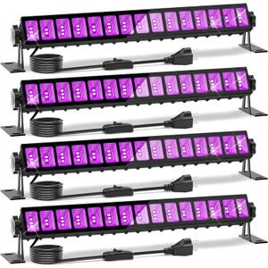 4 Pack LED Black Lights, Blacklight Bars with Plug+Switch+6ft Cord, Light Up 24x24ftx4, IP66 Waterproof Blacklight for Glow Party, Fluorescent Poster, Body Paint, Halloween Decorations, Bedroom, Stage