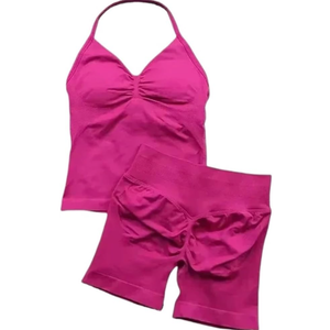 Women Workout Sets Two Piece Set Backless Tank Yoga Tops High Waist Scrunch Seamless Shorts Sport Suit Sportswear XS Women Workout Sets Two Piece Set Backless Tank Yoga Tops High Waist Scrunch Seamless Shorts Sport Suit Sportswear XS