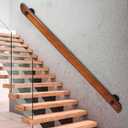 Wood Handrails, Indoor Non-Slip Staircase Handrail,Retro Rustic Wall Mount Railings Handrails, Home Loft Corridor Support Rod,Industrial Pipe Support, Easy to Install (Dark Wood, 4FT)