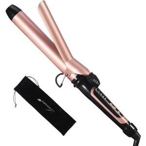 LANVIER 1.25 Inch Long Barrel Curling Iron, 1 1/4 Inch Curling Iron for Medium to Long Hair up to 450F, Worldwide Dual Voltage Curler for Traveling, Waving Style Tool - Rose Gold