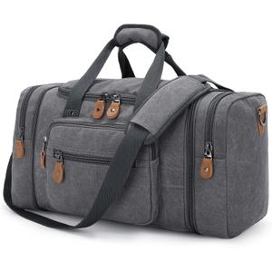 Gonex Canvas Duffle Bag for Travel 50L Expandable Duffel Weekend Overnight Bag Men (Gray) (Large-50L (Without Shoe Compartment)