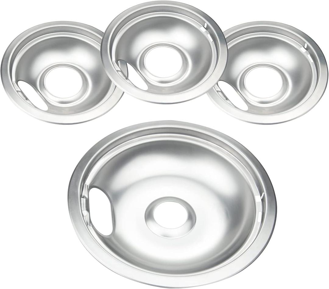 Drip Pan Electric Stove Burner Covers for Whirlpool W10278125 W10196405 W10196406, 4 Pack (3) 6" & (1) 8"