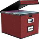 File Organizer Box with Lid, Collapsible File Folder Organizer for Office Document Storage, Filing Box with Plastic Slide for Letter Size Hanging File Folders(1 Pack, Dark Red)