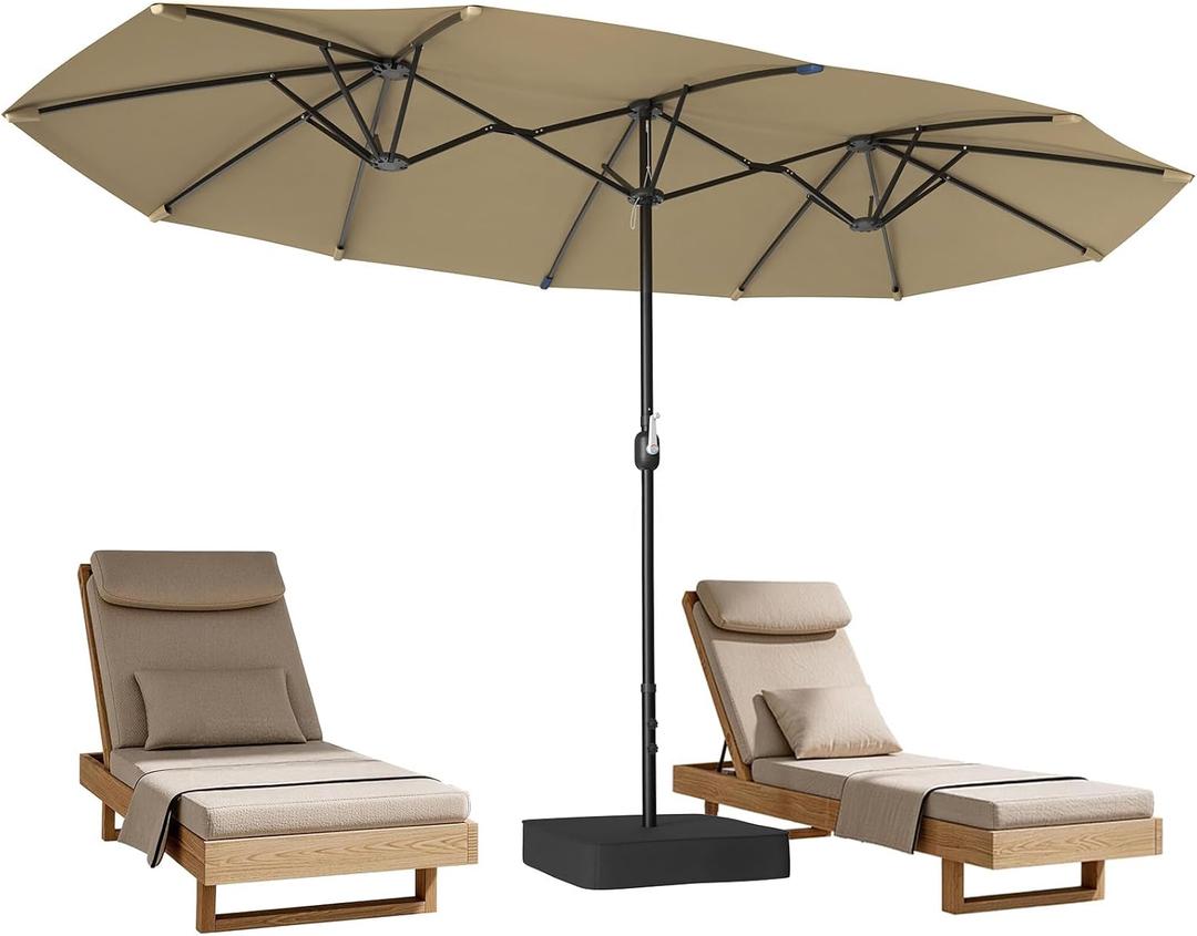 Suteck 15FT Patio Umbrella with Base Included - Double-Sided Outdoor Large Umbrella with & Crank Handle, UV & Fade Resistant Canopy for Poolside, Backyard, Deck and Market (Beige - with Base)