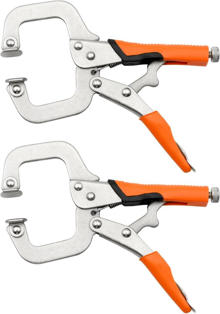 C Clamp, Heavy Duty Locking Pliers with Swivel Pads Adjustable Face Clamp for Woodworking, Welding and Pocket Hole Joinery Cabinet Carpentry, 2pcs (6 inch 2pcs)