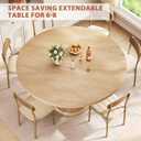 Jocoevol 4763 Extendable Round Dining Table for 48 with Dust-Proof 2-Tier Storage Shelf Space-Saving Expandable Dining Room Table Wood Oval Circle Dining Table with Pedestal Base (Natural)