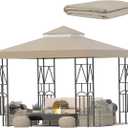 10x10 Canopy Replacement Top Double Tiered Gazebo Cover for Yard, Patio & Garden Durable Sunshade Replacement(Khaki)