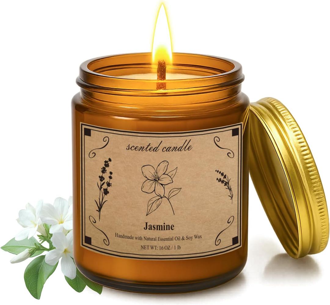 Scented Candles for Home, 16oz Large Jar Scented Candle  Jasmine Soy Wax Candle with 100 Hour Burn Time, Long Lasting Aromatherapy Candle for Home Dcor, Relaxing Fragrance & Gift Giving