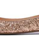 FEVERSOLE Women's Macaroon Colorful Memory Foam Cushion Insock Patent Ballet Flat, Glitter Rose Gold Pointed, 9