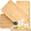 Sieral 3 Pcs Bamboo Tray for Bathroom Bamboo Vanity Bathroom Counter Organizer Decorative Tea Serving Tray for Dresser Coffee Table Home Toilet Tank Candle Perfume (11 x 5.9 Inch)