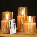 GenSwin Flameless Led Candles Flickering Battery Operated with Remote, Real Wax 3D Wick Moving Pillar Candles with Timer Remote Glass Effect for Festival Wedding Christmas Home Decor(Gold)