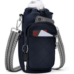 SYTRAH Water Bottle Carrier Bag with Strap, Water Bottle Purse with Phone Pocket 40oz for Walking Hiking (Dark Blue)