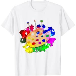 Artist Paint Palette And Brushes Art T-Shirt, White, Size Large