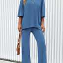 PRETTYGARDEN 2 Piece Lounge Sets for Women Summer 2025 Short Sleeve Tops Wide Leg Pants Matching Travel Outfits Clothing (Blue,X-Small) (XS)