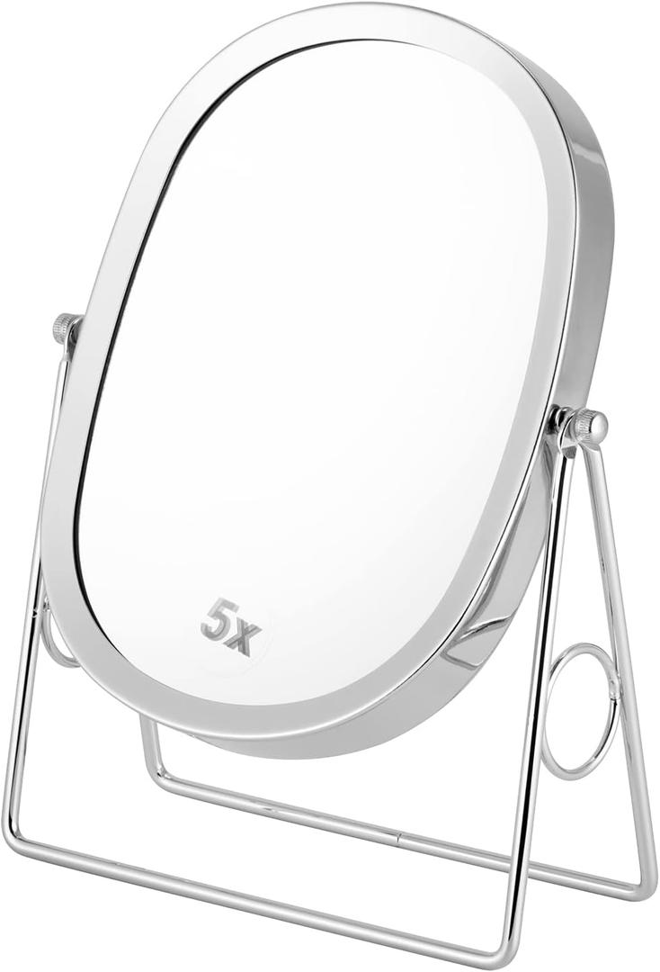 JOYOEIKON Classic Dual Sided 5X and 1X Magnifying Makeup Mirror and Tabletop Standing 360 Rotation Vanity Mirror, Desktop Cosmetic Mirror (Chrome)
