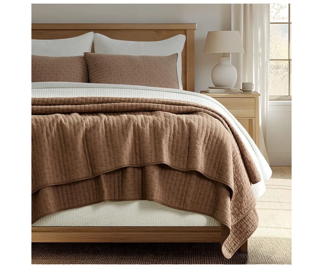 EVERGRACE Cross Stitch Pre-Washed Cotton Quilt Bedding Set King Size, Oversized 3 Pieces Lightweight Bedspread Coverlet for All Season, with 2 Matching Shams, Camel Brown,108"x96"Cross Stitch, Timeless, 100% Cotton, Pre Washed, Oeko-Tex Certified, Ov