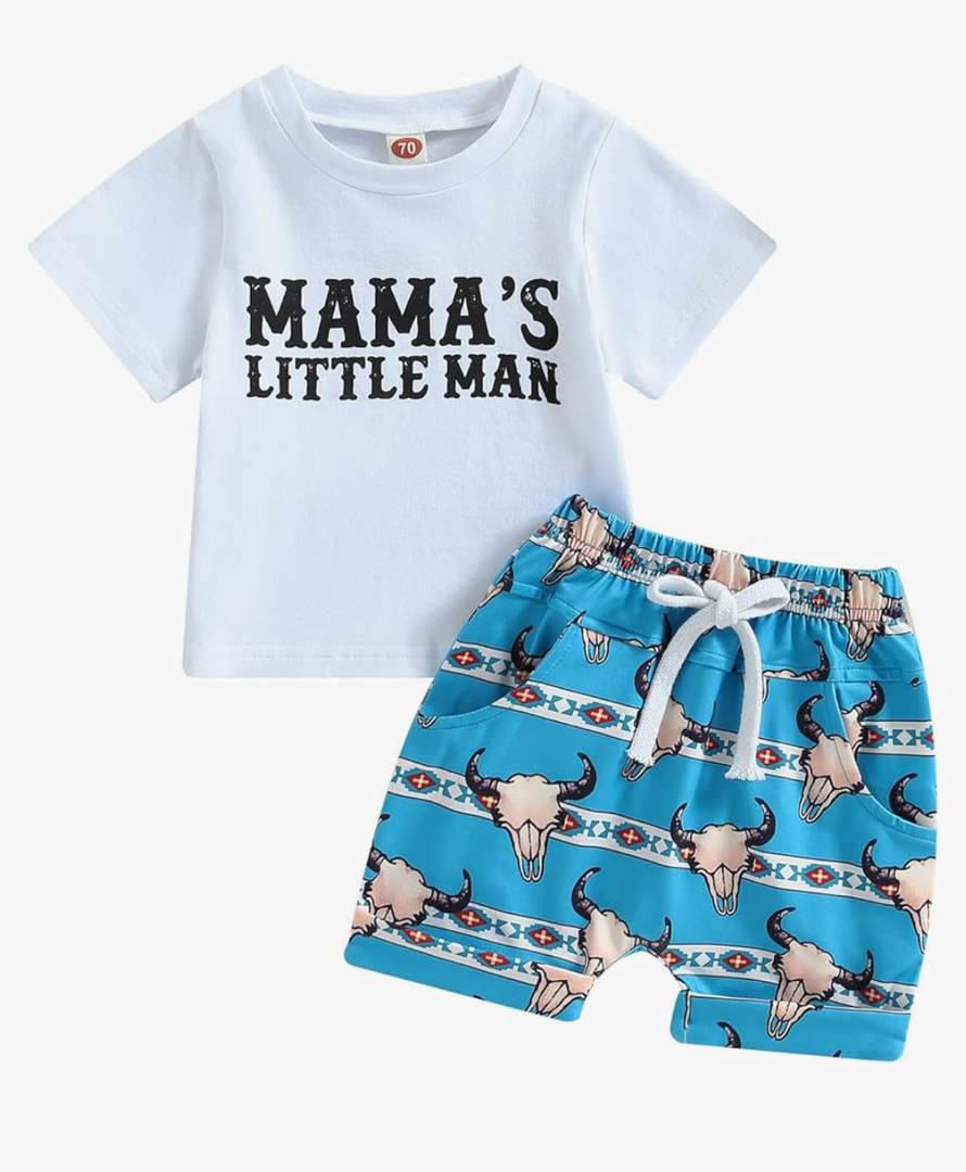 Chloefairy Western Baby Boy Summer Clothes Cow Print Short Sleeve T-Shirt Top Shorts Set 2Pcs Infant Toddler Cowboy Outfits, Size 110