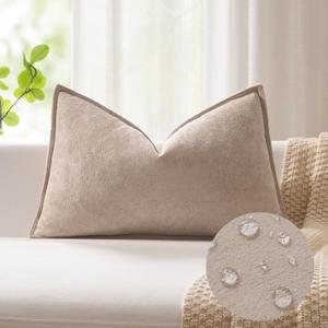 Kevin Textile 14x24 Inch Lumbar Pillow Cover 1 Pack Soft Boucle Textured Decorative Waterproof Rectangle Cushion Elegant Accent Pillow for Couch Sofa Chair Bed Home Decor Indoor Outdoor Khaki