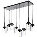 BONLICHT 8-Light Farmhouse Chandelier Light Fixture Black Clear Glass Dining Room Hanging Modern Pendant Lighting Over Table,Traditional Ceiling Lights for Kitchen Island Entryway