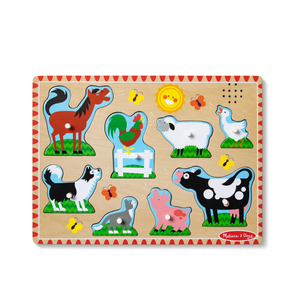 Melissa & Doug Farm Animals Sound Puzzle - Wooden Peg Puzzle with Sound Effects (8 pcs), Pack of 2
