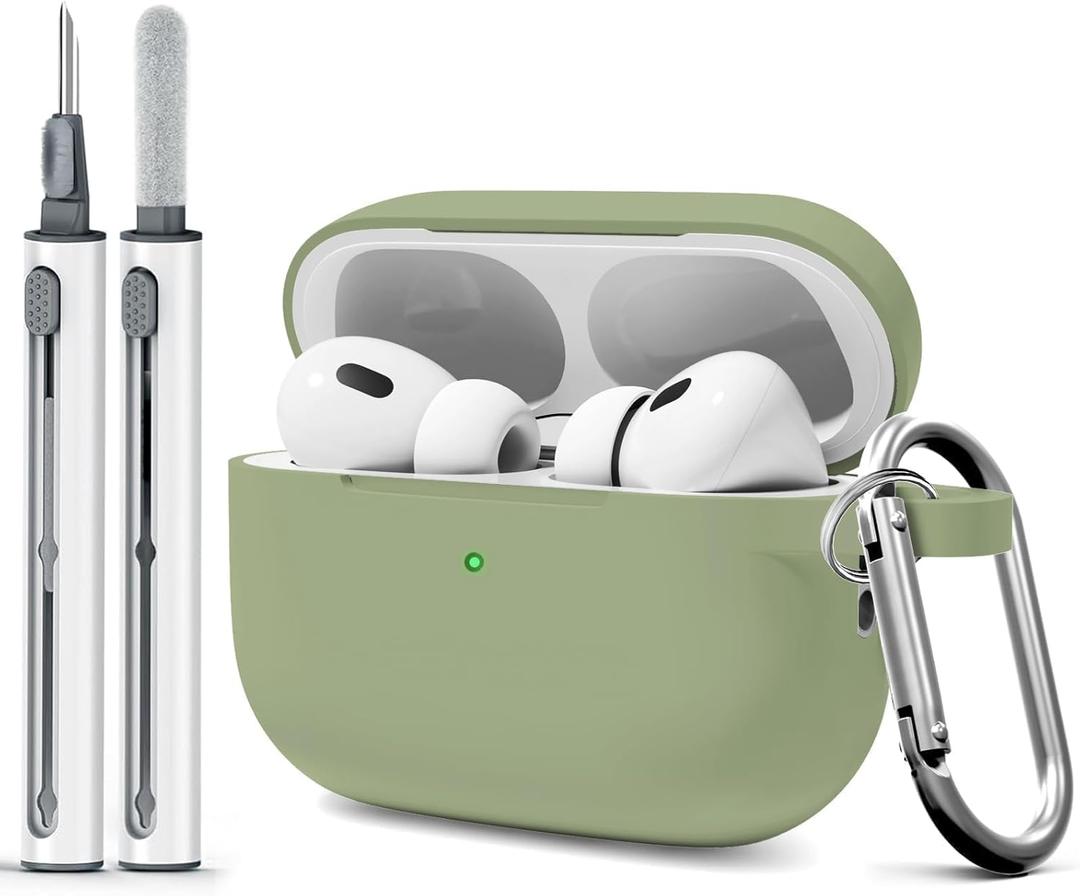for AirPods Pro 2 Case with Cleaner Kit, Compatible with Airpods Pro 2nd/1st Generation Case (USB-C Cable) with Keychain for Women and Men,Matcha Green