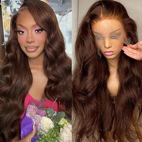 Chocolate Brown Lace Front Wigs Human Hair Body Wave #4 13x4 Brown HD Lace Frontal Wig Wear and Go Glueless Light Brown Wigs Human Hair Pre Plucked with Baby Hair 26 Inch Colored Wigs For Black Women