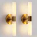 KUZZULL Wall Sconces Set of Two, Brass Gold Bathroom Sconces Wall Lighting with White Glass, Modern Sconces Wall Decor Set of 2 Wall Light fixtures for Bathroom Mirror Living Room Hallway Wall Lamp