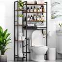 8-Tier Over The Toilet Storage with Side Rack, Over Toilet Storage Rack with Adjustable Shelf & Drain Basket, Freestanding Bathroom Organizer for Balcony, Laundry (Vintage Brown)